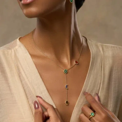 Karma And Luck Celestial Wisdom Multi-symbol & Multi-gemstone Necklace In Gold/multicolor