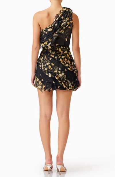 Elliatt Tulsia Metallic Ruffle One-shoulder Cocktail Minidress In Black Multi