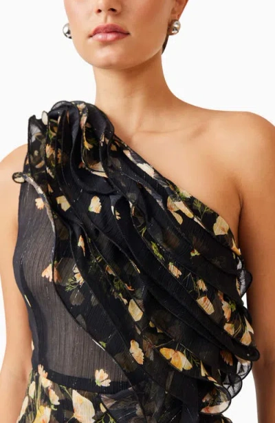 Elliatt Tulsia Metallic Ruffle One-shoulder Cocktail Minidress In Black Multi