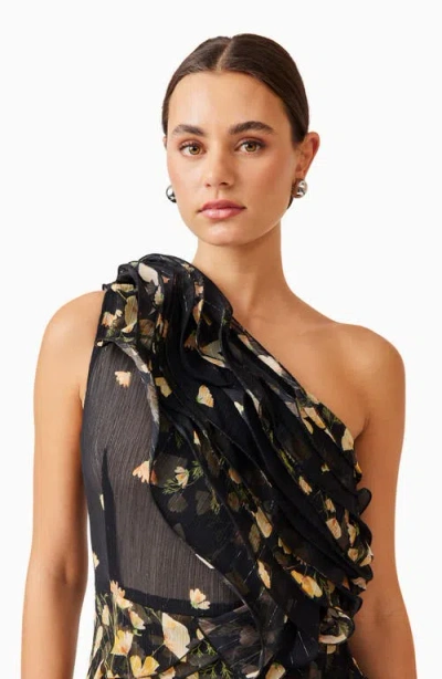 Elliatt Tulsia Metallic Ruffle One-shoulder Cocktail Minidress In Black Multi