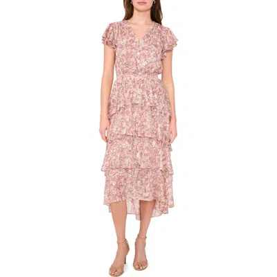 Halogenr Halogen(r) Floral Flutter Sleeve Tiered Maxi Dress In Coco Mauve