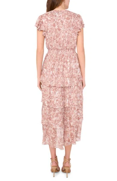 Halogenr Halogen(r) Floral Flutter Sleeve Tiered Maxi Dress In Coco Mauve