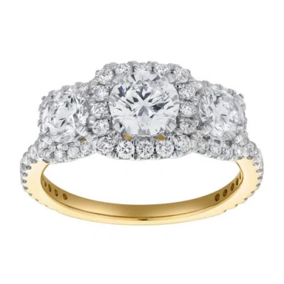 Luvmyjewelry Regalia 14k Gold Round Cut Lab Grown Diamond Halo Trinity Ring In 14k Yellow Gold