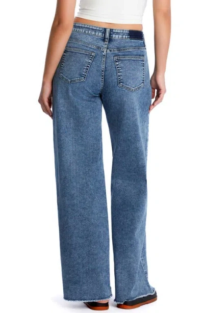 Hint Of Blu Happy Shaggy High Waist Raw Hem Wide Leg Jeans In Country Blue