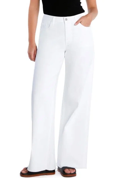 Hint Of Blu Happy Shaggy High Waist Raw Hem Wide Leg Jeans In White