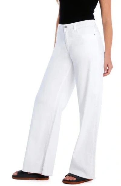 Hint Of Blu Happy Shaggy High Waist Raw Hem Wide Leg Jeans In White
