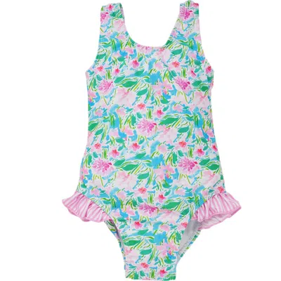 Flap Happy Infant & Toddlers Sun Protective Upf 50+ Delaney Hip Ruffle Swimsuit In Lotus & Lillies