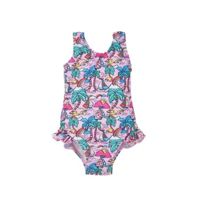 Flap Happy Infant & Toddlers Sun Protective Upf 50+ Delaney Hip Ruffle Swimsuit In Island Doodles