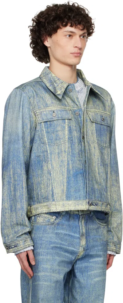 Camperlab Blue Paint Print Denim Jacket In Sand Blue