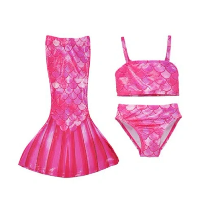 Flap Happy Girls Upf 50+ 3 Piece Mermaid Shell Swimsuit With Shimmer Effect In Pink Splash