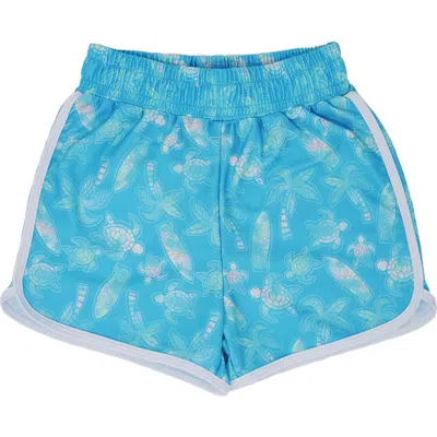 Flap Happy Girls' Sustainably Made Upf 50+ Morgan Retro Swim Shorts In Coco Beach Turtles