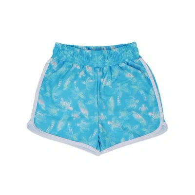 Flap Happy Girls' Sustainably Made Upf 50+ Morgan Retro Swim Shorts In Coco Beach Turtles