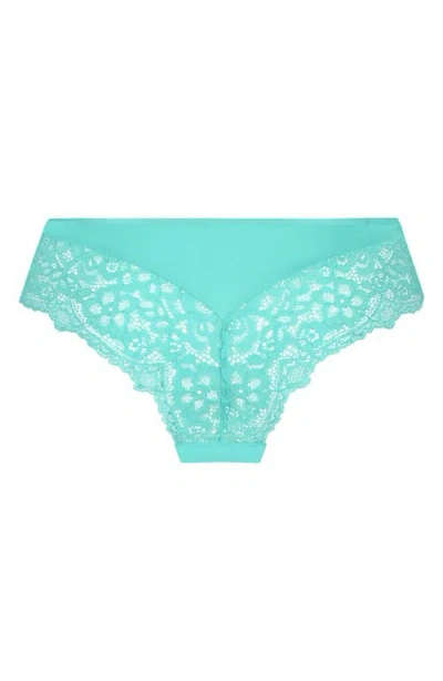 Hunkemoller Hunkemöller Marine Lace & Mesh Brazilian Panties In Pool Blue