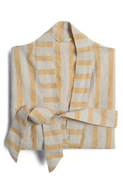 Parachute Stripe Linen Robe In Natural With Yellow