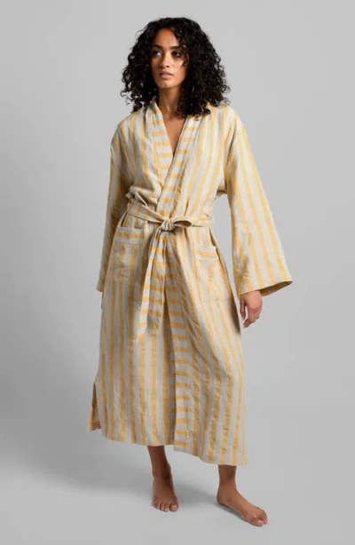 Parachute Stripe Linen Robe In Natural With Yellow