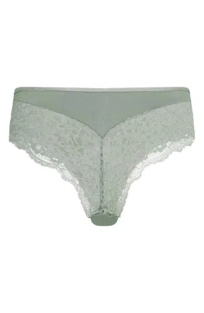 Hunkemoller Hunkemöller Marine Lace & Mesh Brazilian Panties In Iceberg Green
