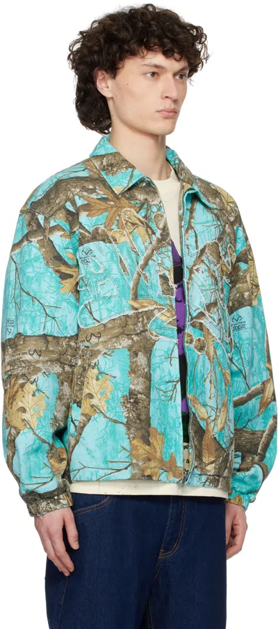 Awake Ny Mens Seaglass Coaches Brand-patch Denim Jacket In Seaglass