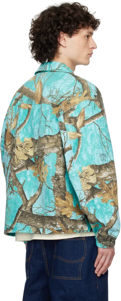 Awake Ny Mens Seaglass Coaches Brand-patch Denim Jacket In Seaglass