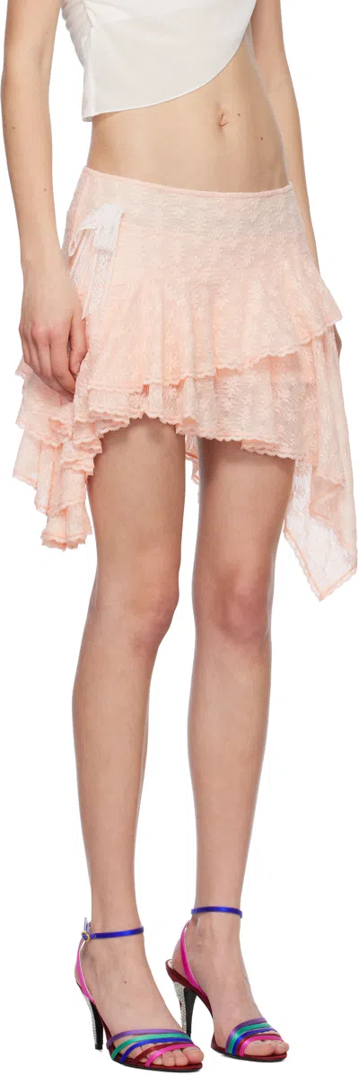 Yuhan Wang Pink Ruffled Lace Miniskirt In Pink