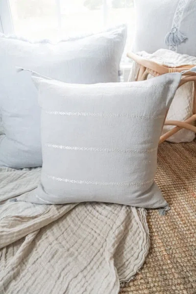 Anaya So Soft Linen Embroidered Stripes Pillow In Grey