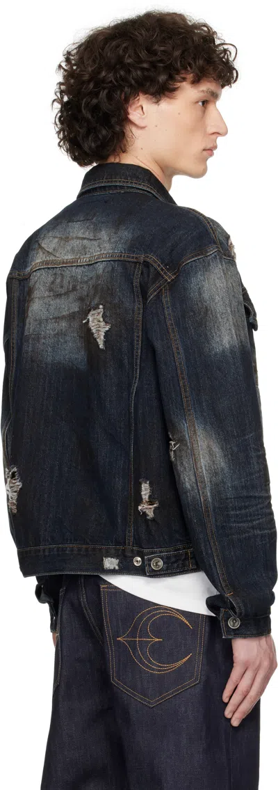 Thug Club Blue Burn Down Denim Jacket In Animal Print