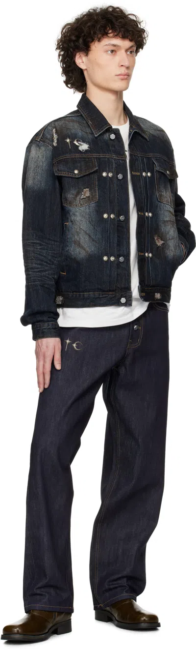 Thug Club Blue Burn Down Denim Jacket In Animal Print