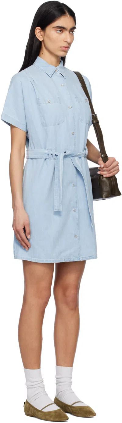 Apc A.p.c. 'suzanne' Light Blue Dress With Patch Pockets On The Chest And Waist Belt In Cotton Woman In Multicolor