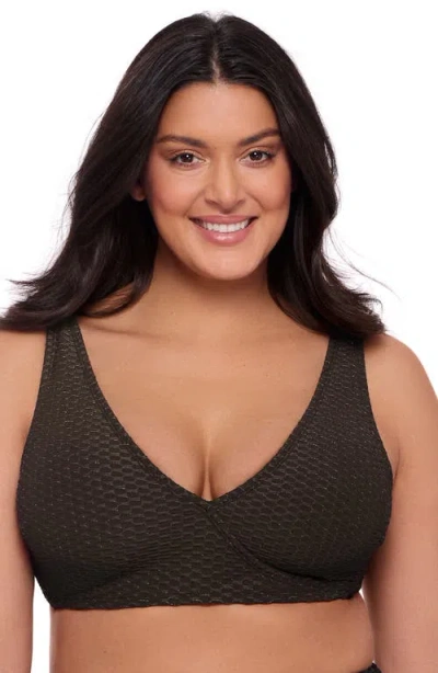 S3 Novelty Texture Wrap Bralette Swim Top In Onyx Black