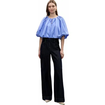 Rebecca Taylor Yara Poplin Bubble Top In Bluebell