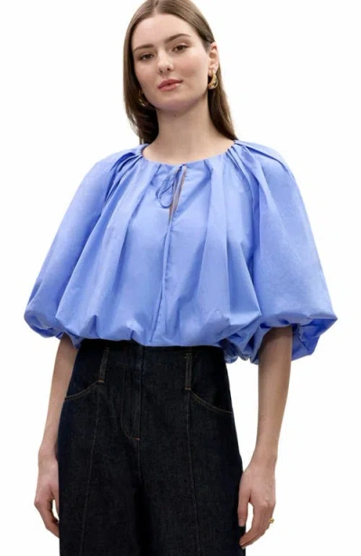 Rebecca Taylor Yara Poplin Bubble Top In Bluebell