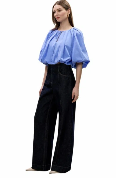 Rebecca Taylor Yara Poplin Bubble Top In Bluebell