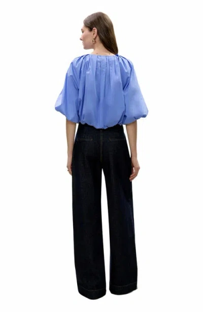 Rebecca Taylor Yara Poplin Bubble Top In Bluebell