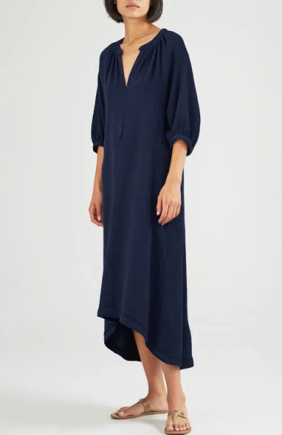 Ocean + Main Ocean+main Gauze Dress With Pockets In Navy