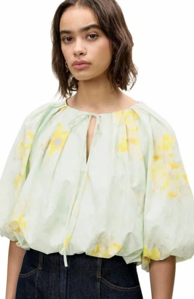 Rebecca Taylor Yara Poplin Bubble Top In Sage Combo In Multi
