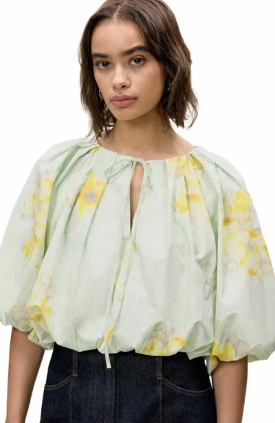 Rebecca Taylor Yara Poplin Bubble Top In Sage Combo In Multi