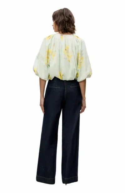 Rebecca Taylor Yara Poplin Bubble Top In Sage Combo In Multi