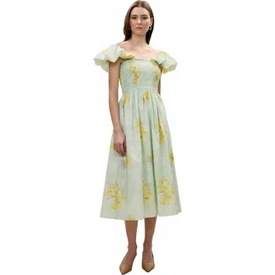 Rebecca Taylor Yara Poplin Midi Dress In Sage Combo