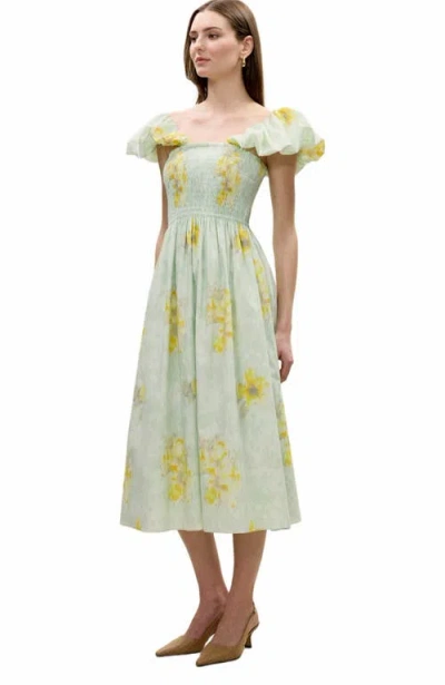 Rebecca Taylor Yara Poplin Midi Dress In Sage Combo