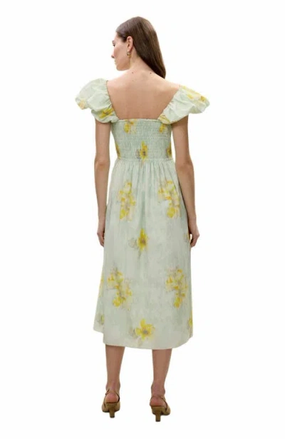 Rebecca Taylor Yara Poplin Midi Dress In Sage Combo