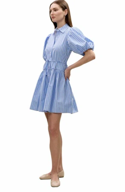 Rebecca Taylor Priya Poplin Shirt Dress In Blue Stripe Combo