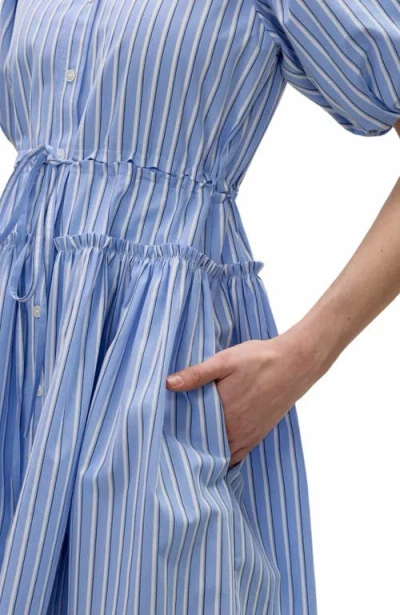 Rebecca Taylor Priya Poplin Shirt Dress In Blue Stripe Combo