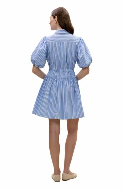 Rebecca Taylor Priya Poplin Shirt Dress In Blue Stripe Combo