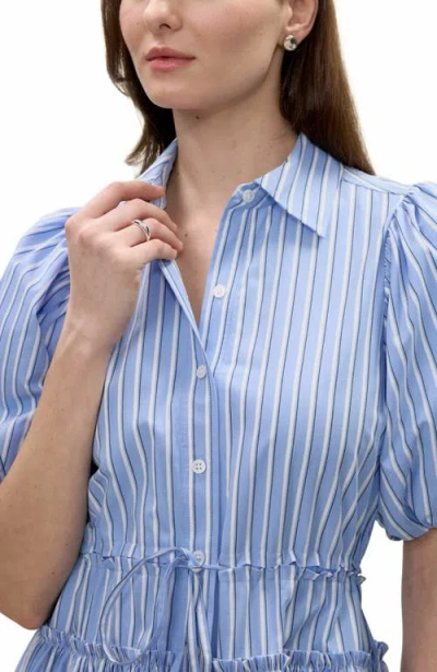Rebecca Taylor Priya Poplin Shirt Dress In Blue Stripe Combo
