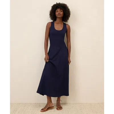 Pact Organic Cotton Fit & Flare Open Back Maxi Dress In Eclipse