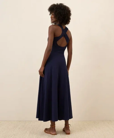 Pact Organic Cotton Fit & Flare Open Back Maxi Dress In Eclipse