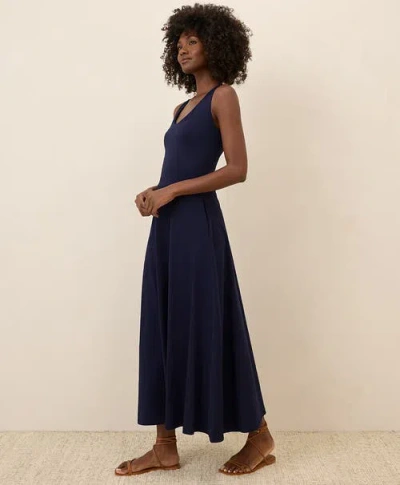 Pact Organic Cotton Fit & Flare Open Back Maxi Dress In Eclipse