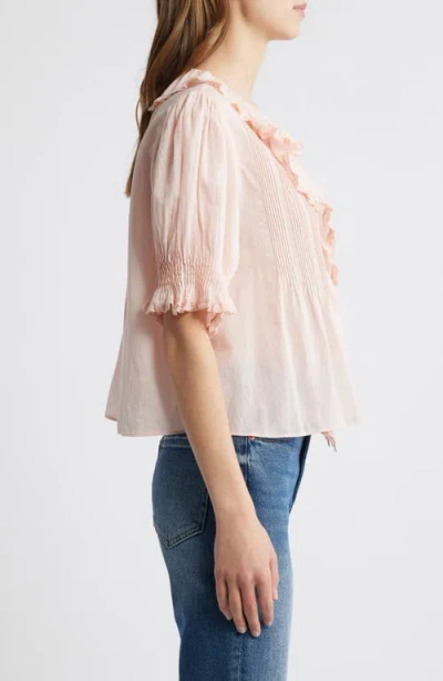 Doen Henri Lace-trimmed Ruffled Pintucked Organic Cotton-voile Blouse In Pink