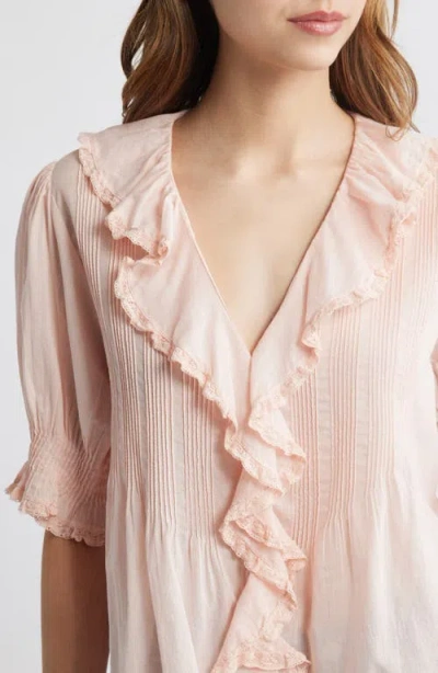 Doen Henri Lace-trimmed Ruffled Pintucked Organic Cotton-voile Blouse In Pink