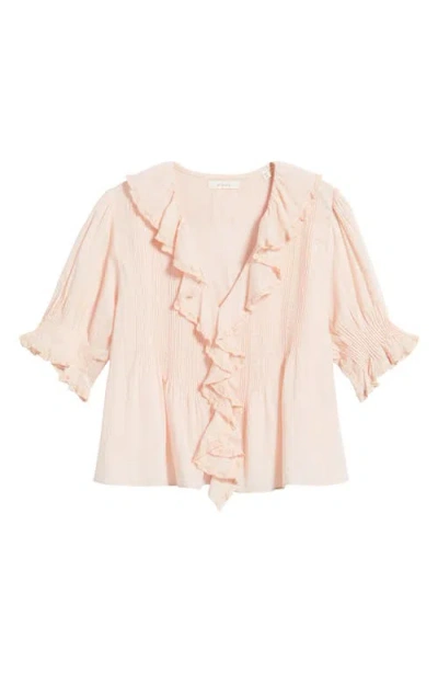 Doen Henri Lace-trimmed Ruffled Pintucked Organic Cotton-voile Blouse In Pink