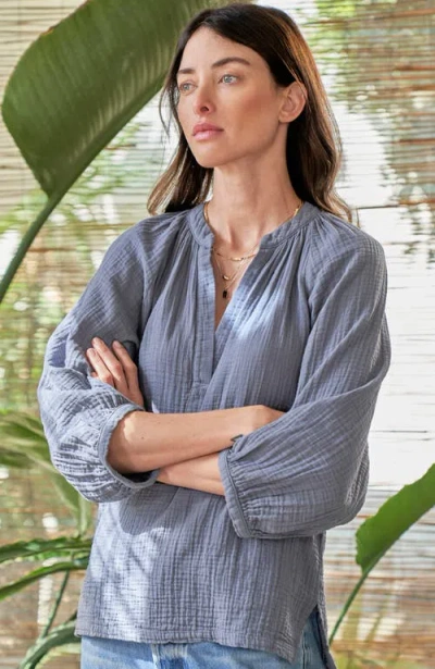 Ocean + Main Ocean+main Gauze Top In Petrol